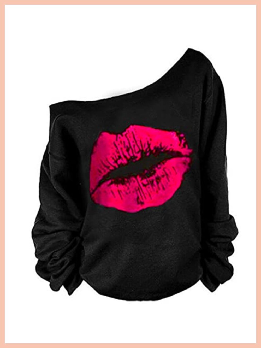 Womens Off Shoulder Lips Print Slouchy Sweatshirt Pullover Top Plus Size